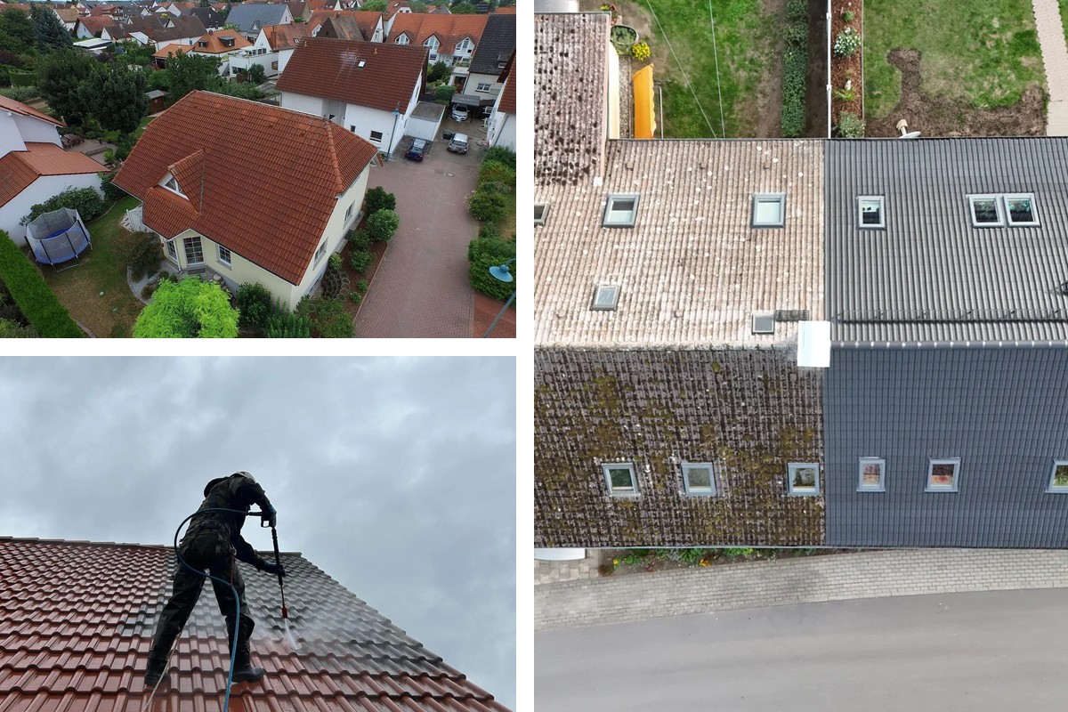 Echte Dachreinigungsreferenzen Referenzcollage aus echten Dachreinigungsprojekten in Frankfurt Oder